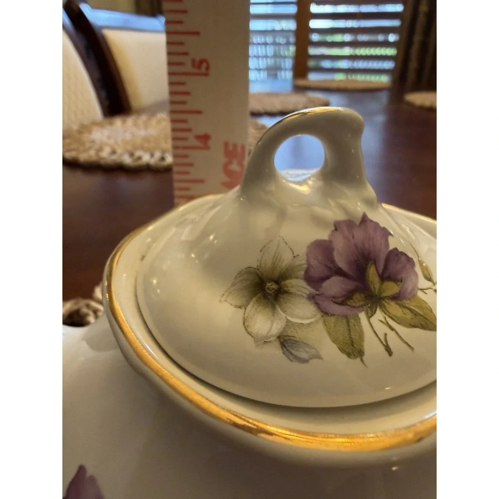 Vintage Arthur Wood Teapot 6496 Purple Floral Gold Trim England 6 Cup